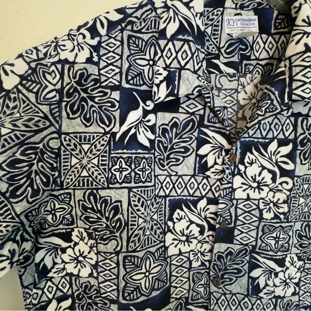 Ky's Made In Hawaii Aloha Hawaiian Short Sleeve Button Up Shirt Blue Floral 2XL - Picture 11 of 16
